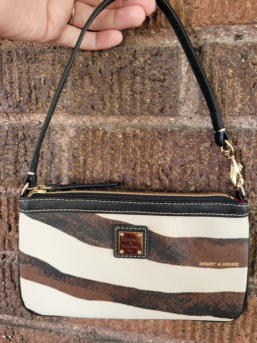 Vintage Dooney & Bourke Black and Brown Zebra Stripe Wristlet Red Interior EUC